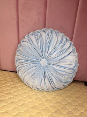 Round Pleated Velvet Throw Pillow - Light Blue